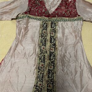 Embroidered Sheer Dress with Red and Gold Accents salwar kameez 2 PCs